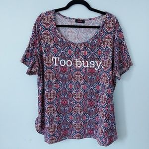 KRUSH Plus Size Top Sleep Lounge "TOO BUSY"